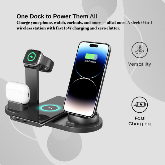Multi-Device Wireless Charging Station – 6-in-1 Fast Charger